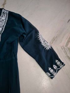 Elegant Teal Kurta with White Embroidery