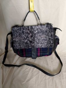 Plaid &amp; Fur Crossbody Bag