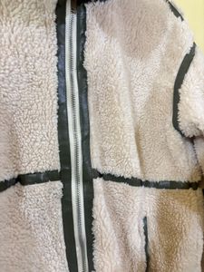 Cream Sherpa Fleece Jacket with Black Trim