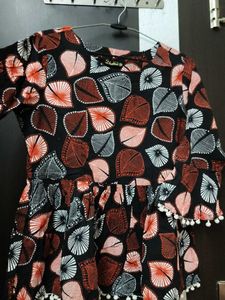Boho Printed Peplum Kurta with Pom-Poms