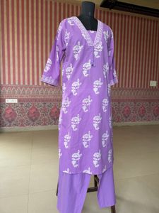 Purple Kurta Set with White Floral Print
