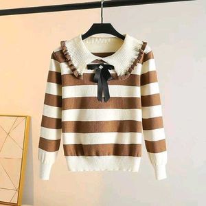 Striped Knit Sweater with Bow Detail