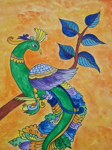 Vibrant Hand-Painted Peacock Art