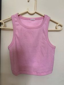 Pink Ribbed Cropped Tank Top