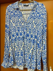 Printed Blue Crinkled Shirt