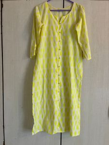 Yellow Leaf Print Kurta