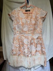 Designer Peach Embroidered Mini Dress