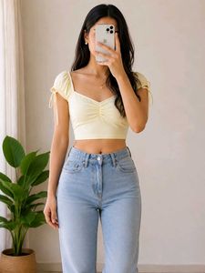 Chic Yellow Ruched Crop Top
