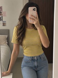 Yellow Striped Crop Top
