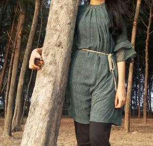 crochet top &amp; green kurta combo
