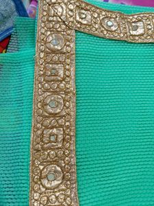 Elegant Teal Saree with Gold Border