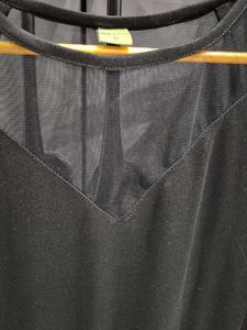 Sleek Black Sheer Panel Dress (length 31 inches)