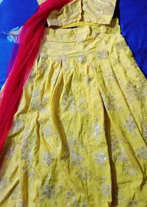 Sale Yellow Lehenga Set with Red Dupatta