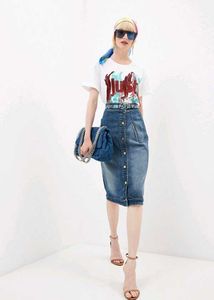 Denim Midi Skirt with Button-Up Front