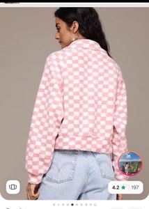 Cozy Pink Checkered Fleece Jacket