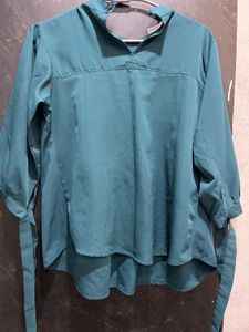 Teal Pleated Button Detail Top