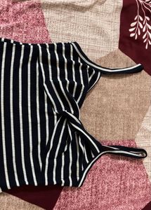 Striped Knot Front Crop Top