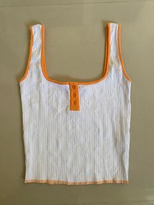 Ribbed Tank Top with Orange Trim