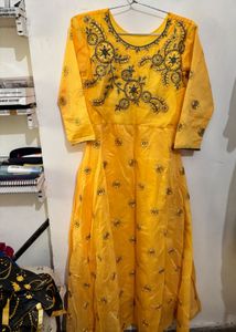 Beautiful Yellow Embroidered Ethnic Gown