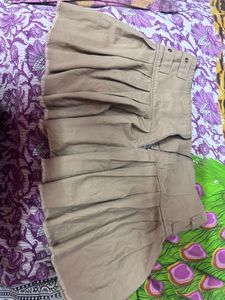 Tan Pleated Mini Skirt with Buckles