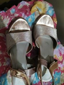 Sparkling Rose Gold Wedge Sandals