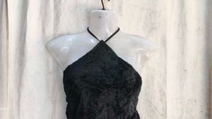 Black Halter Neck Fringe Top