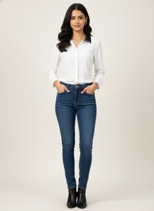 White Blouse with Black Collar