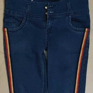 High-Waisted Striped Jeans