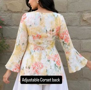 Pastel Yellow Floral Corset-Back Top