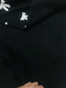 Bow Embellished Black Cardigan