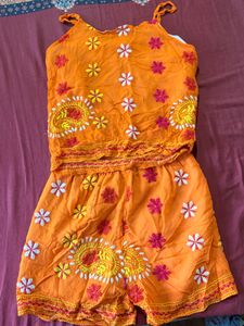 Embroidered Orange Cotton Short Set