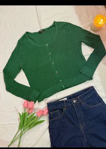 Green Ribbed Button-Up Cardigan