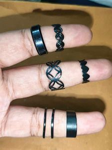 Black Metal Ring Set for Women
