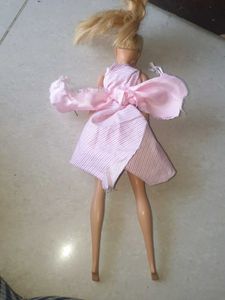Vintage Barbie Doll with Pink Striped Dress