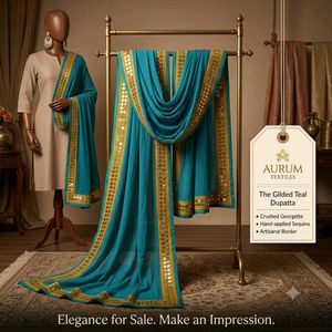 Elegant Teal Dupatta with Gold Sequins
