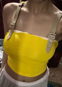 Yellow Buckle Strap Crop Top