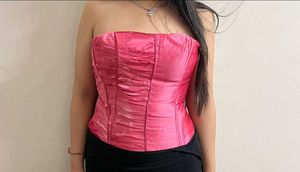 Chic Pink Ruched Corset Top