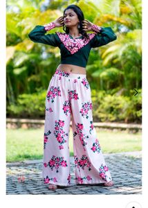 Stylish Green Embroidered Blouse with lower 2pc L