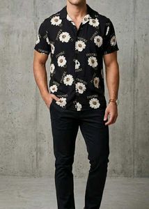 Black Daisy Print Button-Up Shirt