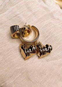 2 New Chic Gold Tone Heart & Hoop Earrings Set