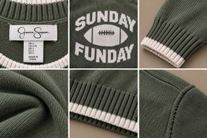 OLIVE GREEN SUNDAY FOOTBALL GRAPHIC KNIT SWEATER