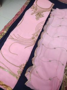 Elegant Pink Dress Material with cut work du