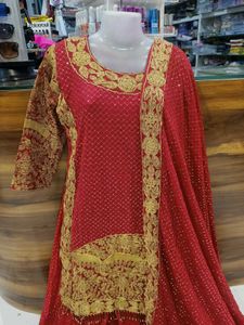 Elegant Red &amp; Gold Ethnic Suit size L