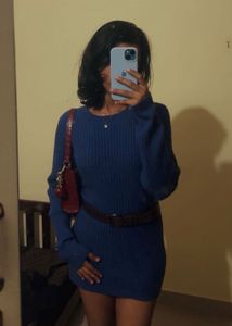 Blue Ribbed Knit Sweater
