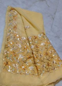 Elegant Yellow Sequence Saree with Blouse