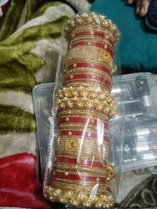 Elegant Red &amp; Gold Bridal Chura Set