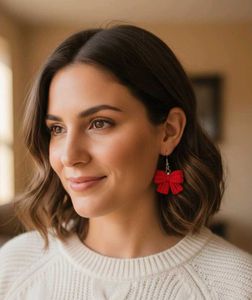 Red Bow Crochet Earrings