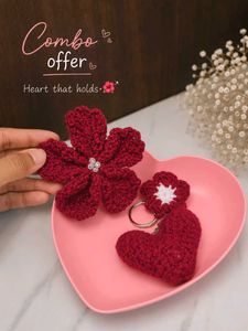 Crochet Heart & Flower Keychain Set