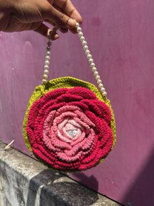 Handmade Crochet Rose Clutch Bag