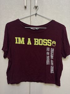 Maroon 'I'm A Boss' Cropped T-Shirt
